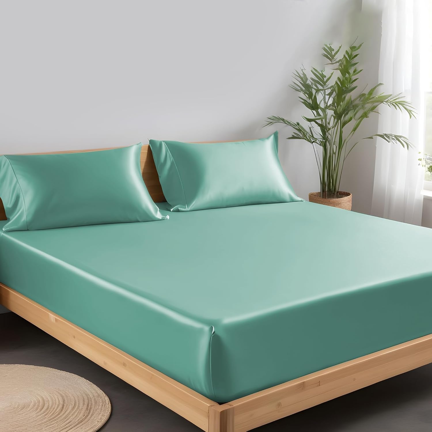 Fitted Sheet Only Viscose Derived from Bamboo, Bottom Sheet for Queen Size Bed – 16” Deep Pocket, All around Snug Fit – Cooling, Breathable, Soft, Hypoallergenic (Aqua, Queen)