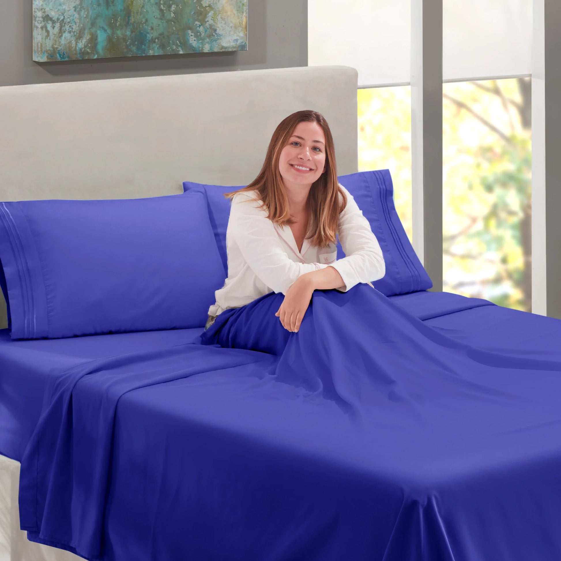 Split King Size Deep Pocket 5 Piece Bed Sheets Set, 1800 Series Hotel Luxury Soft Microfiber, Royal Blue
