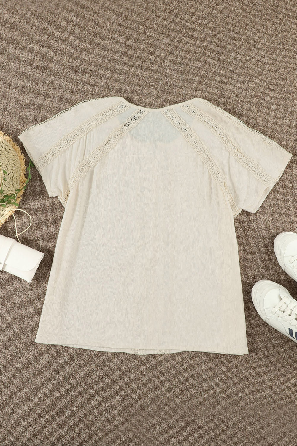 Apricot Crochet Eyelet Short Sleeves Top