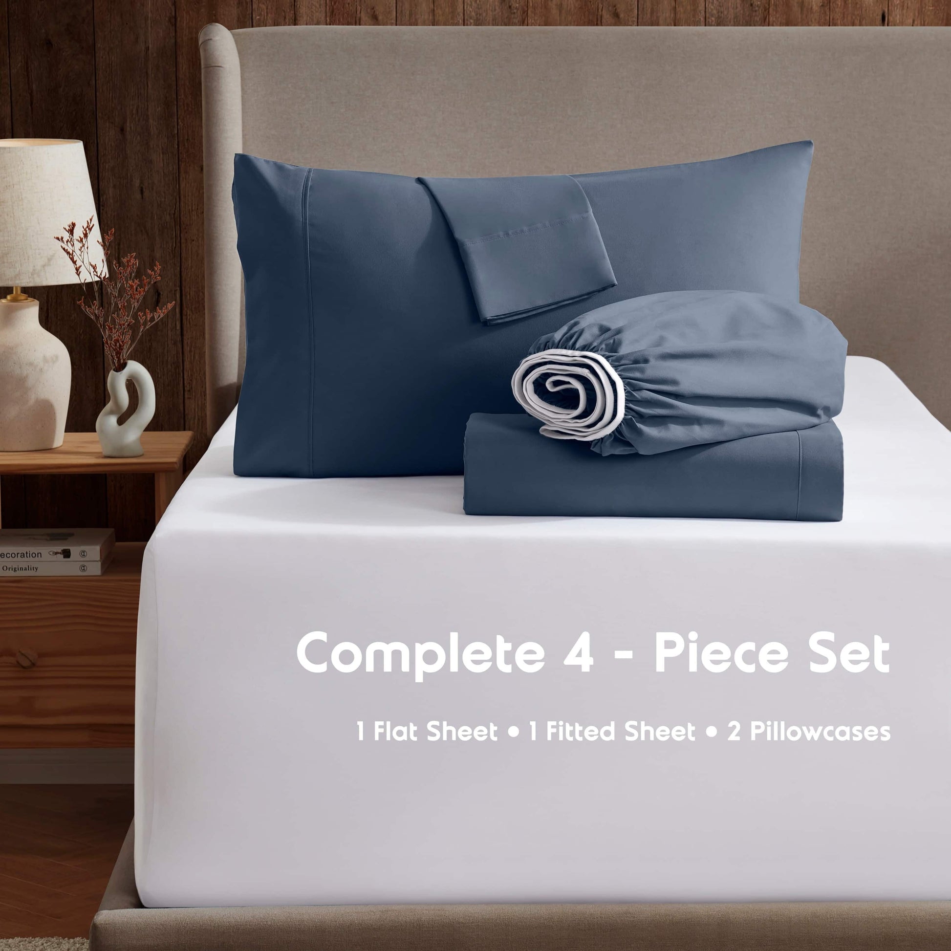 Rv/Short Queen Size 4 Piece Bed Sheets Set for Campers, 1800 Hotel Luxury Soft Microfiber Cool & Breathable, Navy