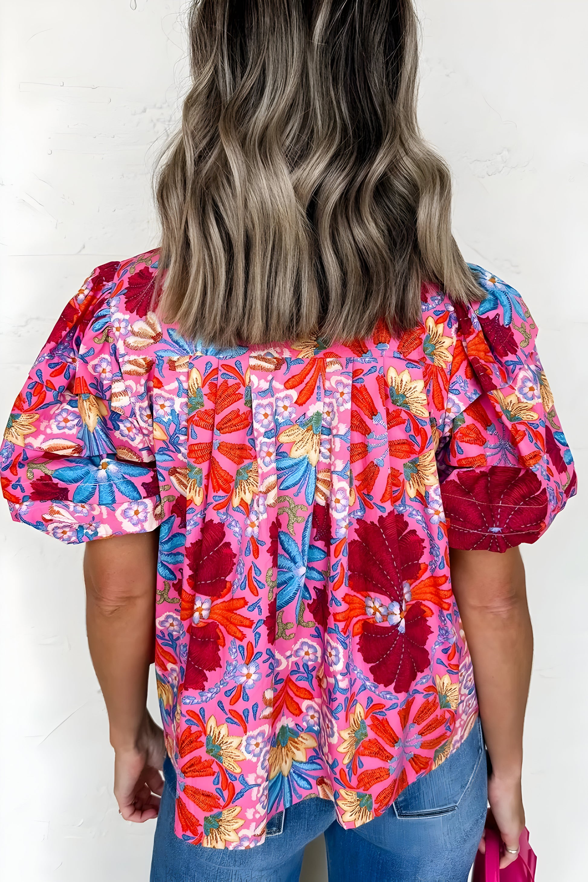 Floral Puff Sleeve Button-Up Top