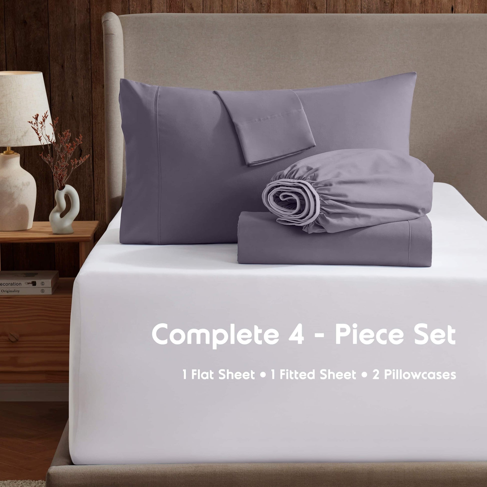 Queen Sheets Set, 1800 Series Deep Pocket Sheets Queen Soft Microfiber Bed Sheets, 4 Piece Queen Sheet Sets, Grayish Purple