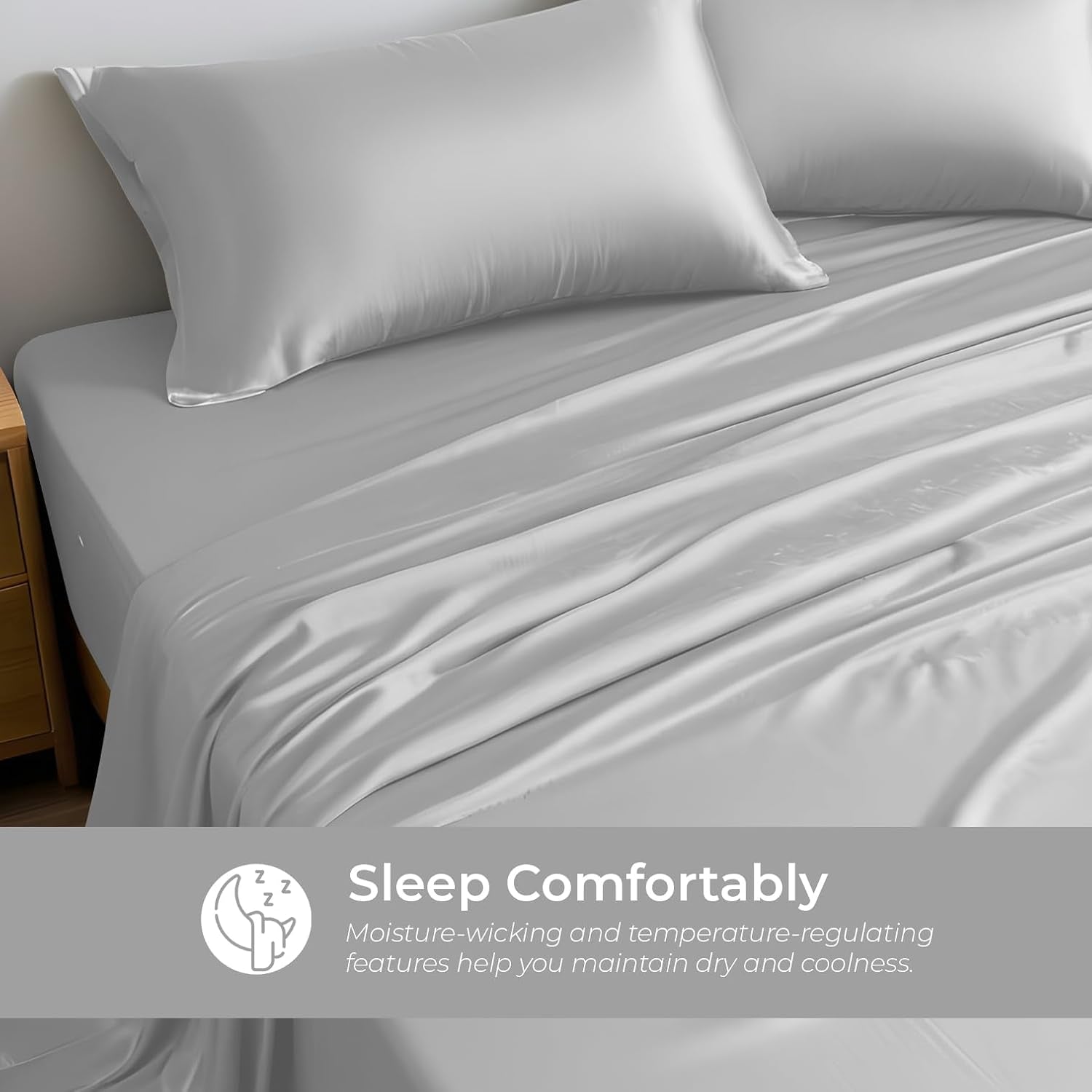 Premium 100% Viscose Derived from Bamboo Full Size Sheet Set - Ultra Soft, Breathable & Cooling, Ideal for Hot Sleepers, 16" Deep Pocket, Hotel Luxury Bedding (Silver)