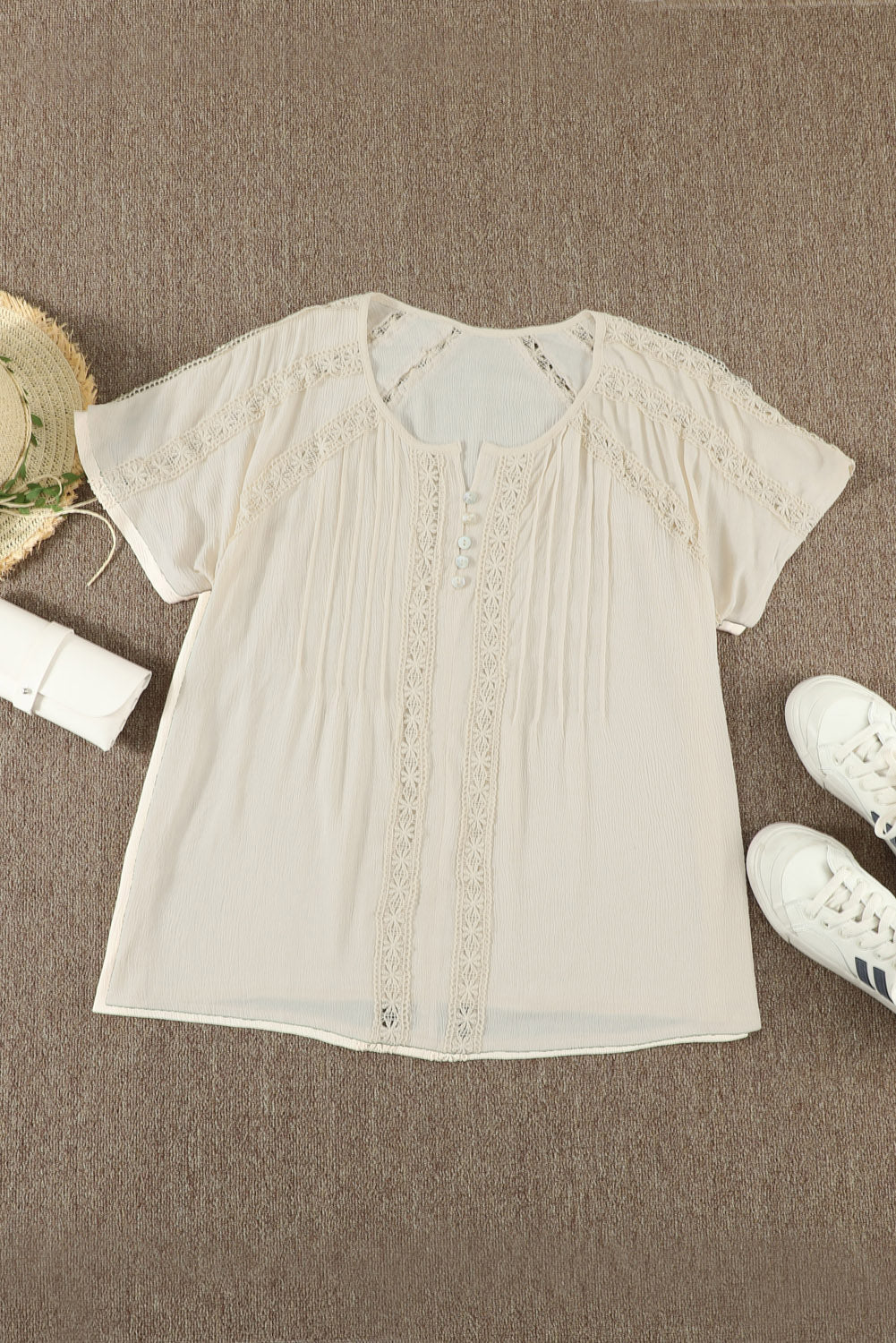 Apricot Crochet Eyelet Short Sleeves Top
