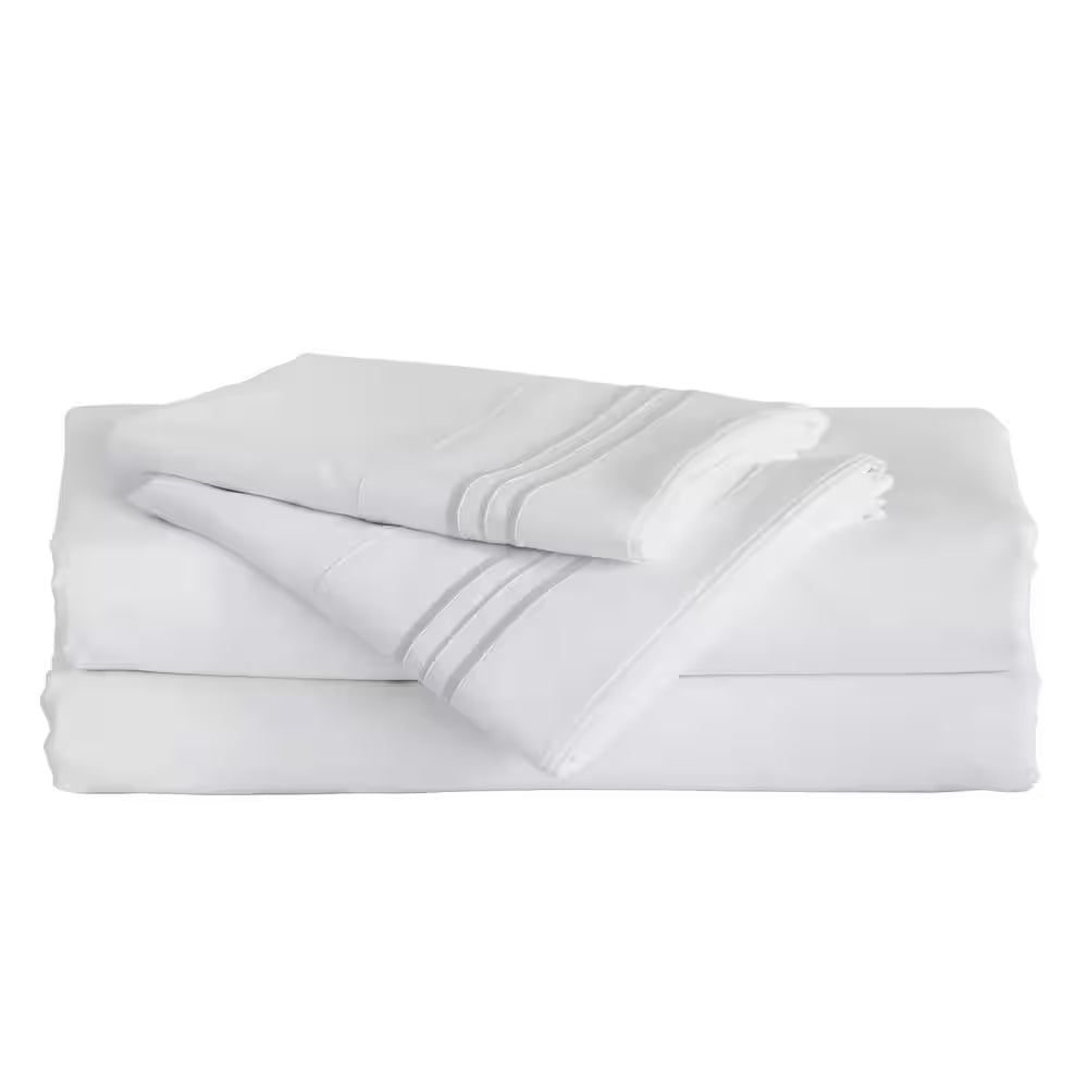 Angeland Vienne 4-Piece White Solid Microfiber California King Sheet Set