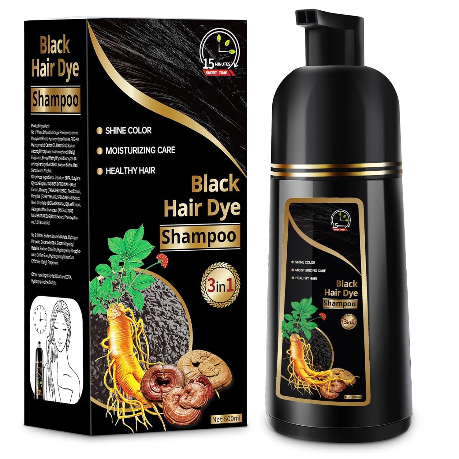Revitalize Your Hair with 3-in-1 Herbal Hair Dye Shampoo for Gray Coverage - 500ml Black for Men & Women