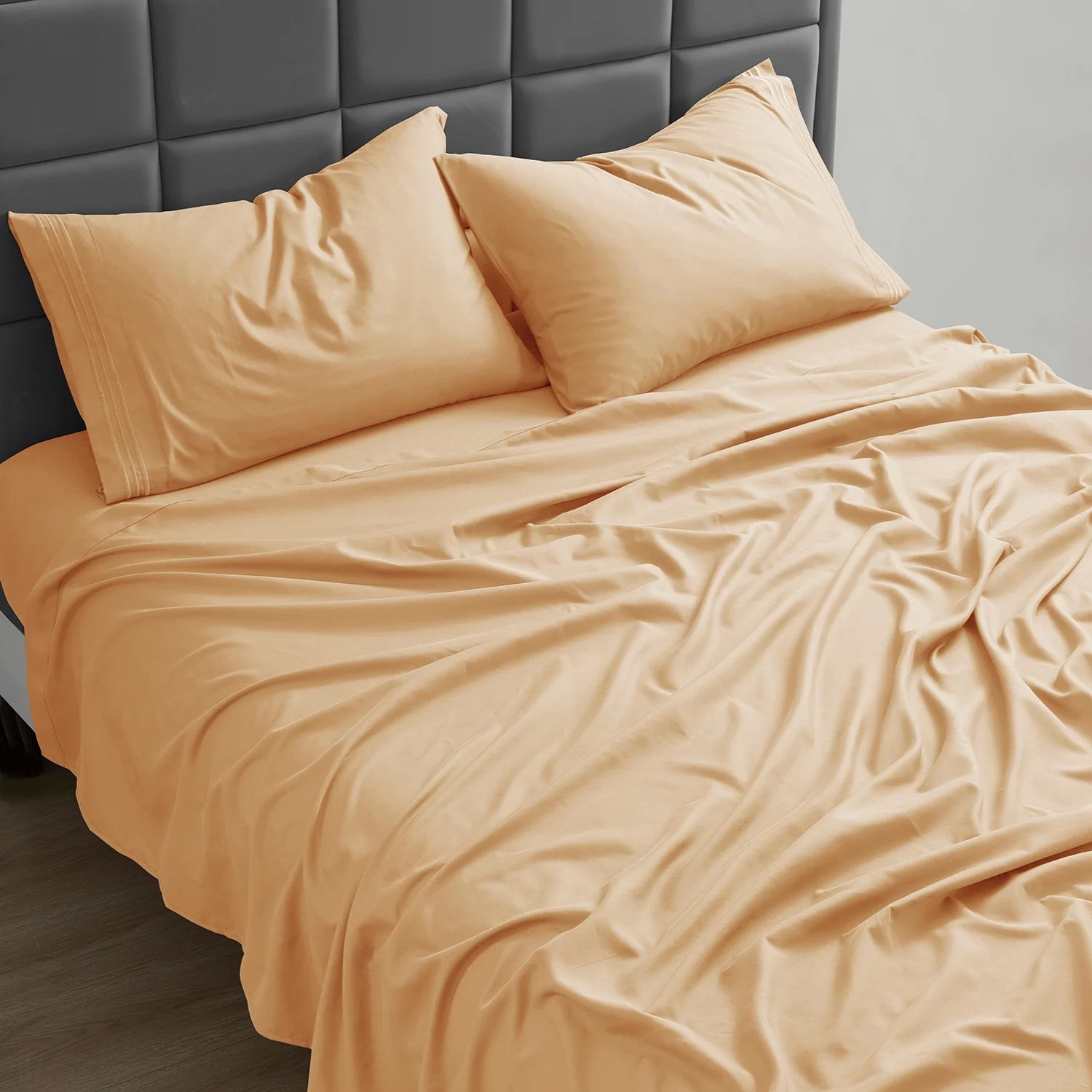 Queen Sheet Sets, 1800 Series Deep Pocket 4 Piece, Luxury Soft Microfiber Bed Sheet Sets, Apricot Buff Orange