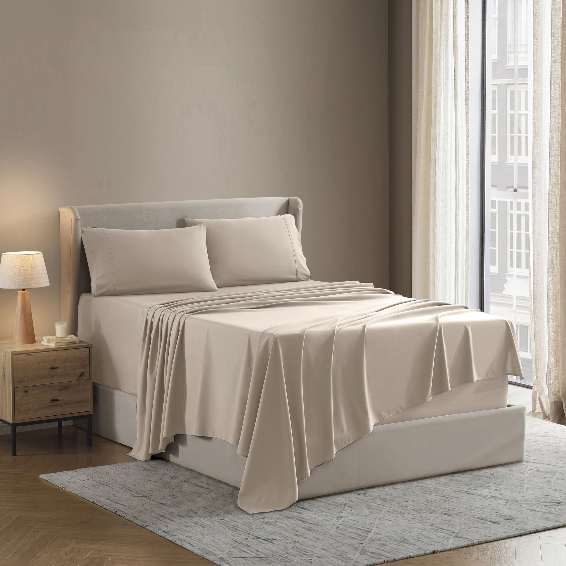 King Sheet Sets, 1800 Series Deep Pocket 4 Piece, Luxury Soft Microfiber Bed Sheet Sets, BEIGE CREAM
