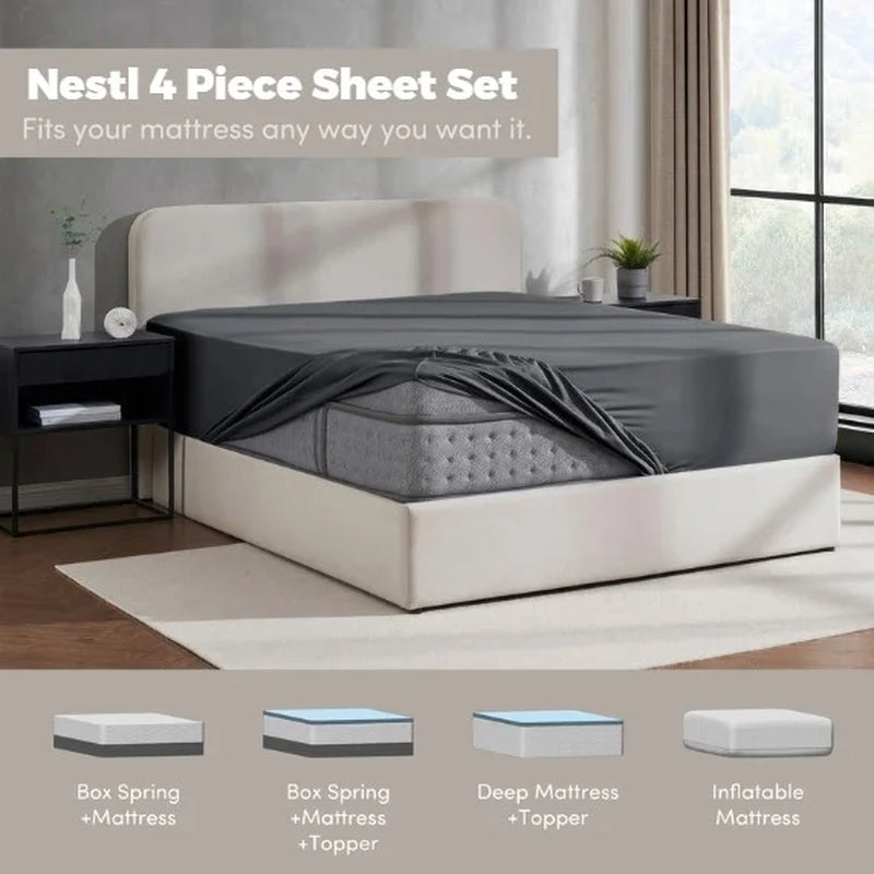 Bed Sheet Sets, 1800 Series Deep Pocket 4 Piece Bedding Set, Luxury Soft Microfiber Queen Sheet Sets, Gray