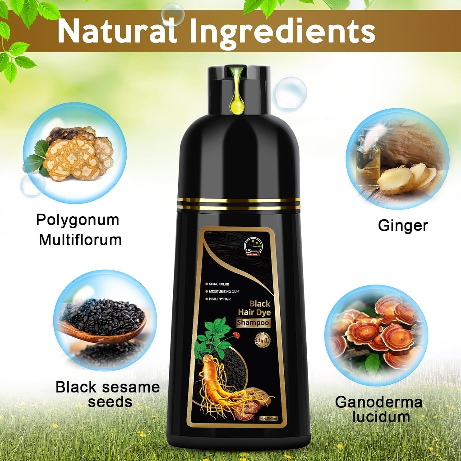 Revitalize Your Hair with 3-in-1 Herbal Hair Dye Shampoo for Gray Coverage - 500ml Black for Men & Women
