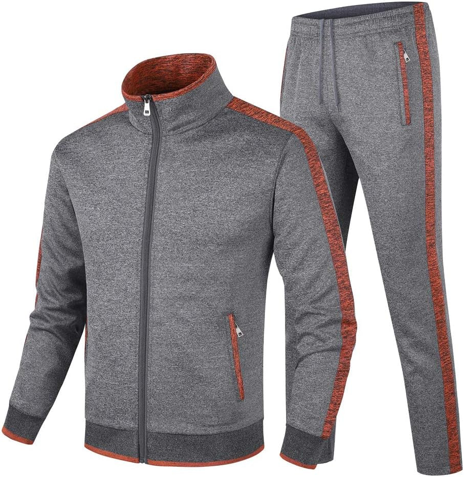Men'S Casual Tracksuit Long Sleeve Sweatsuit Athletic Set Full Zip Running Jogging Sports Jacket and Pants