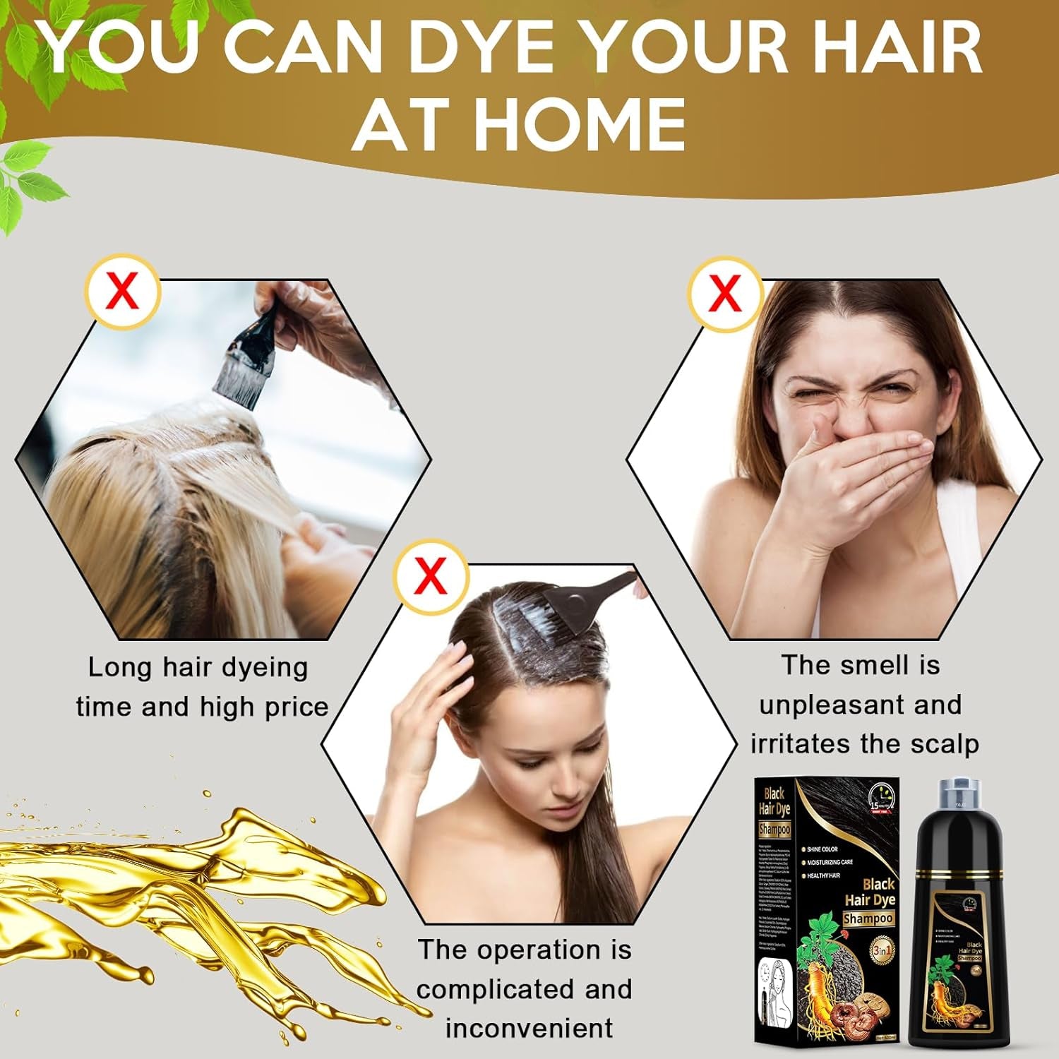 Revitalize Your Hair with 3-in-1 Herbal Hair Dye Shampoo for Gray Coverage - 500ml Black for Men & Women