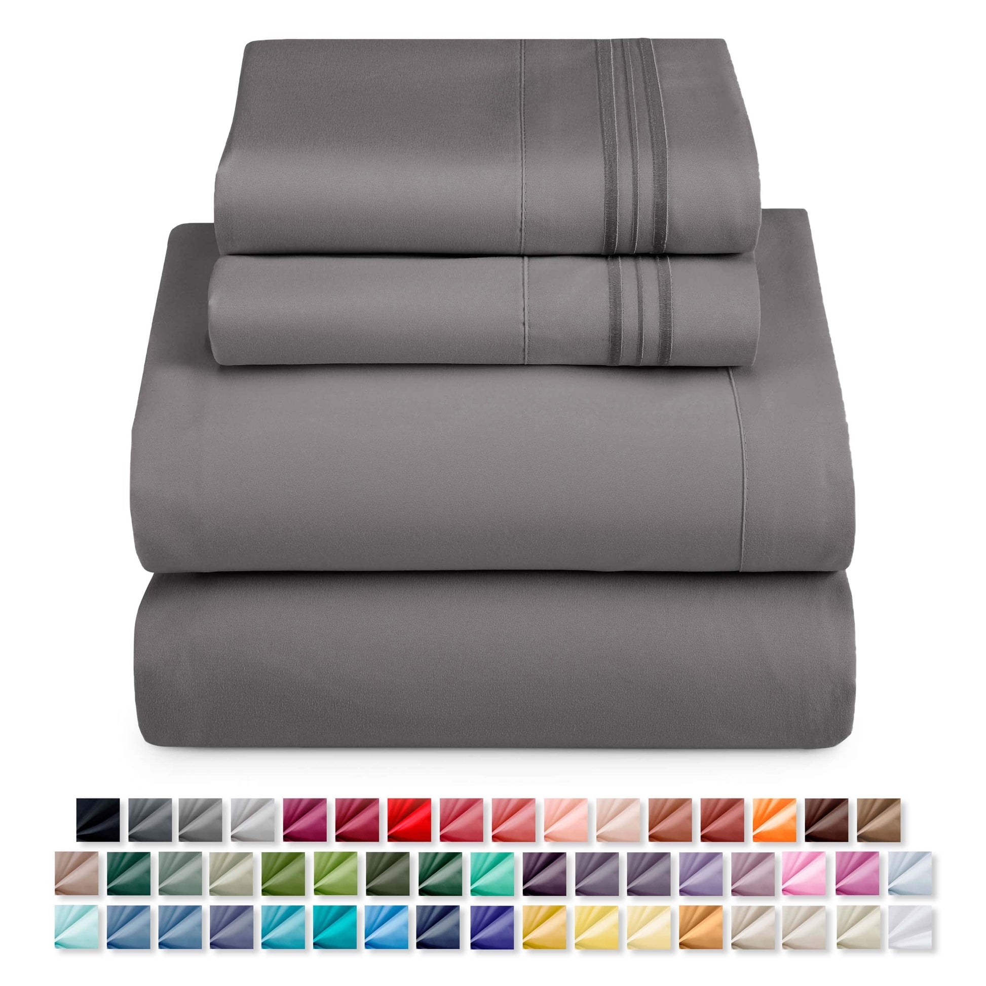 Bed Sheet Sets, 1800 Series Deep Pocket 4 Piece Bedding Set, Luxury Soft Microfiber Queen Sheet Sets, Gray