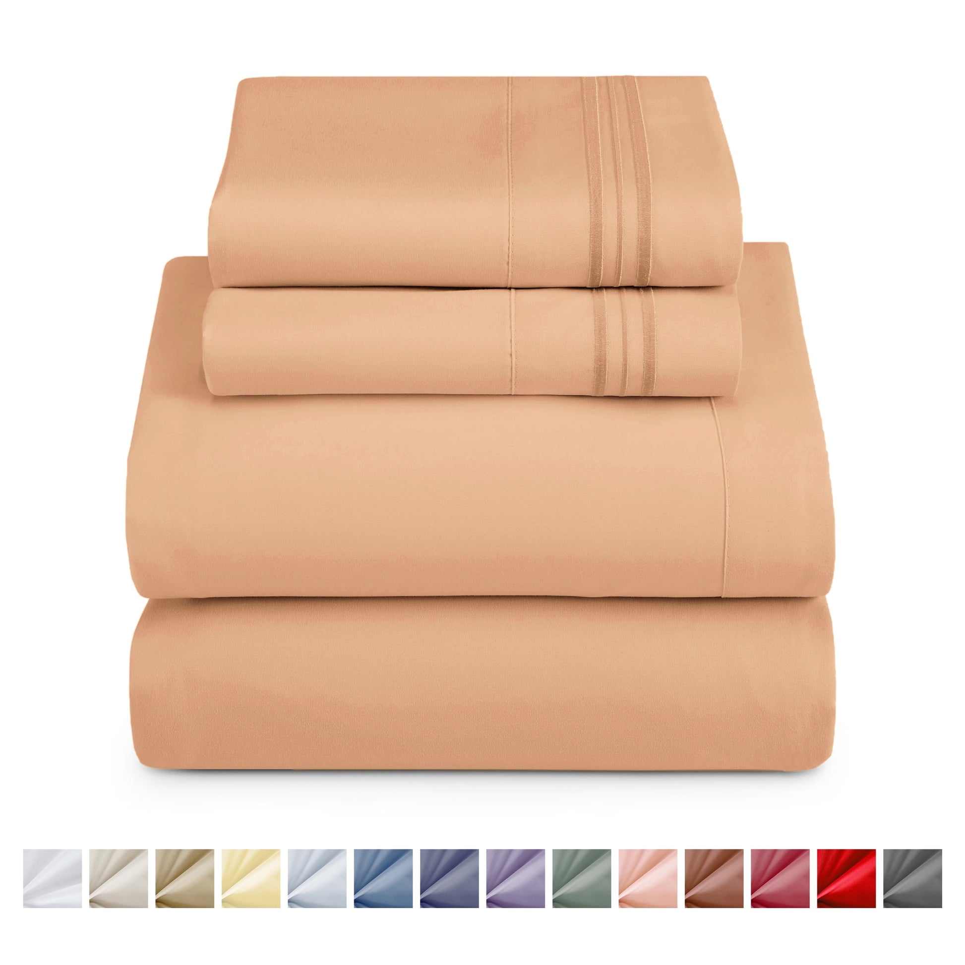 King Sheet Sets, 1800 Series Deep Pocket 4 Piece, Luxury Soft Microfiber Bed Sheet Sets, Apricot Buff Orange