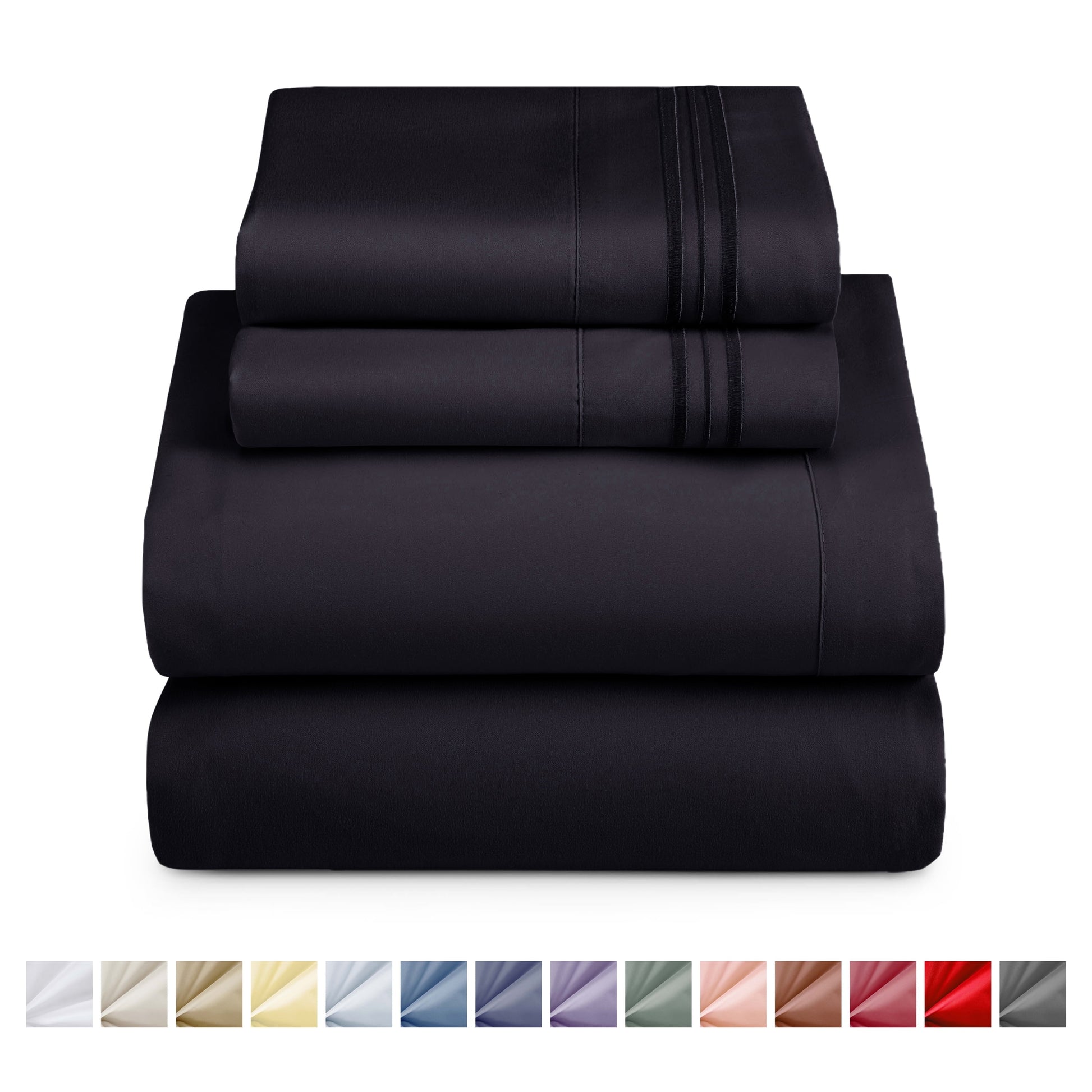 King Sheet Sets, 1800 Series Deep Pocket 4 Piece, Luxury Soft Microfiber Bed Sheet Sets, BLACK