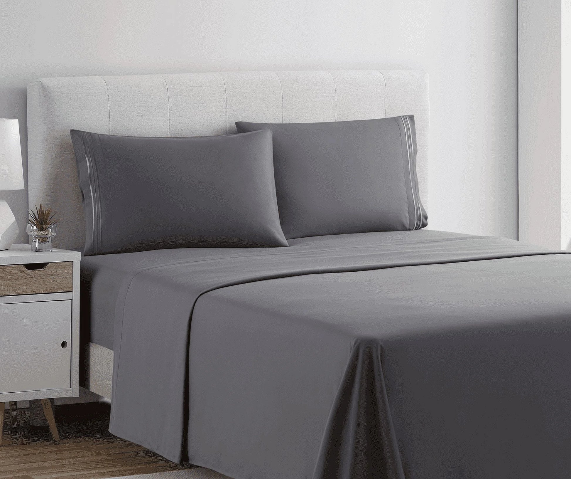 Bed Sheet Sets, 1800 Series Deep Pocket 4 Piece Bedding Set, Luxury Soft Microfiber Queen Sheet Sets, Gray