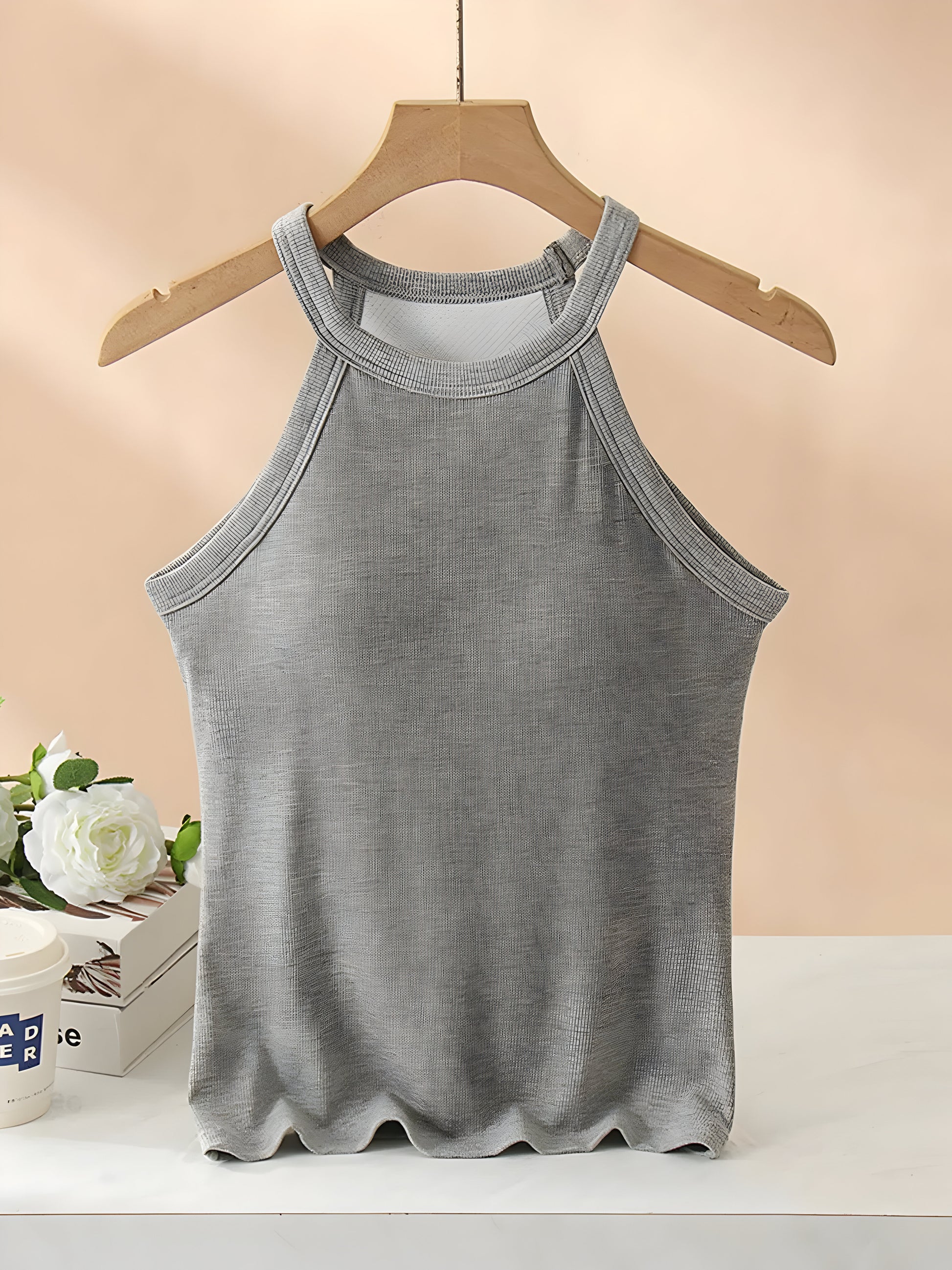 Grecian Neck Tank With Chest Pads
