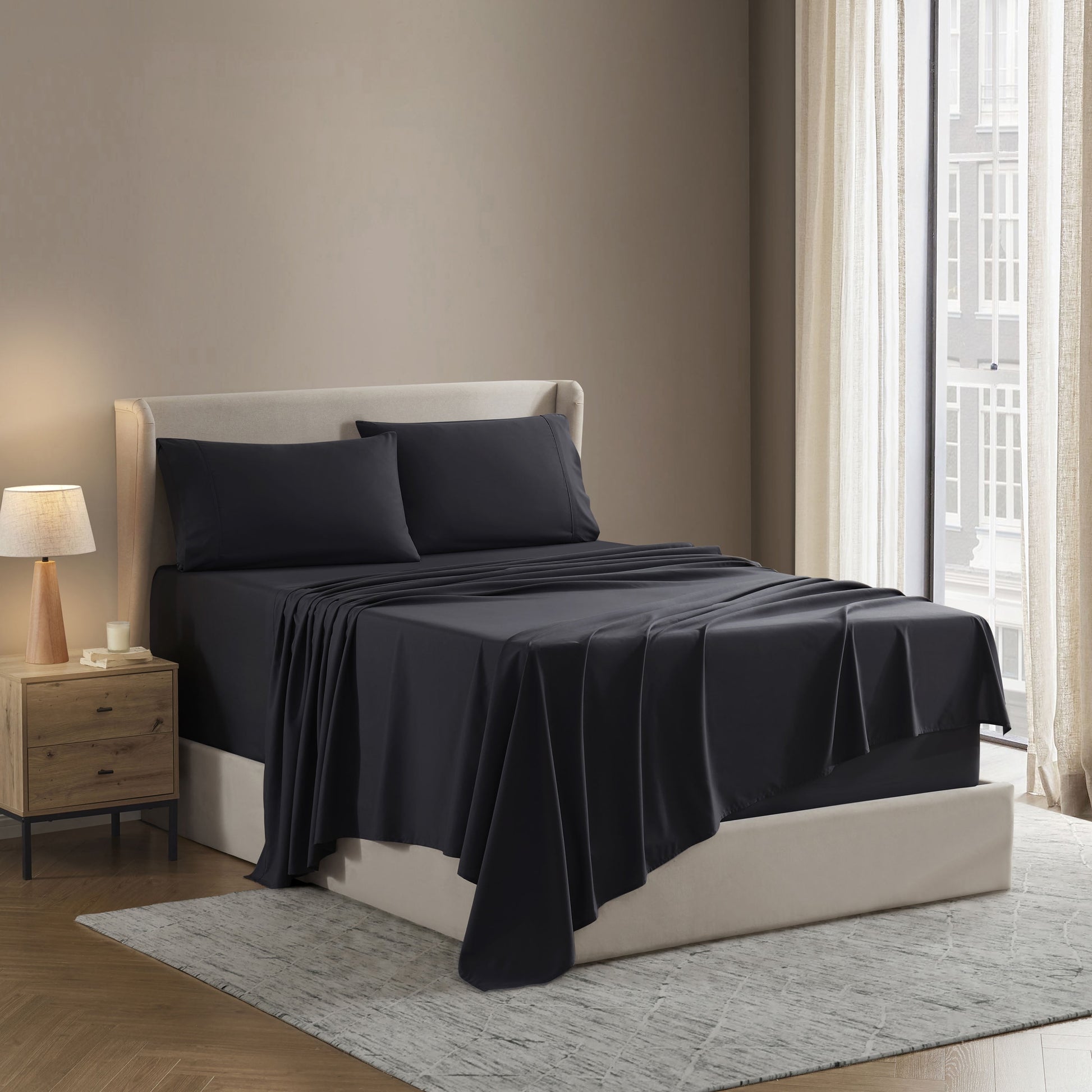 King Sheet Sets, 1800 Series Deep Pocket 4 Piece, Luxury Soft Microfiber Bed Sheet Sets, BLACK