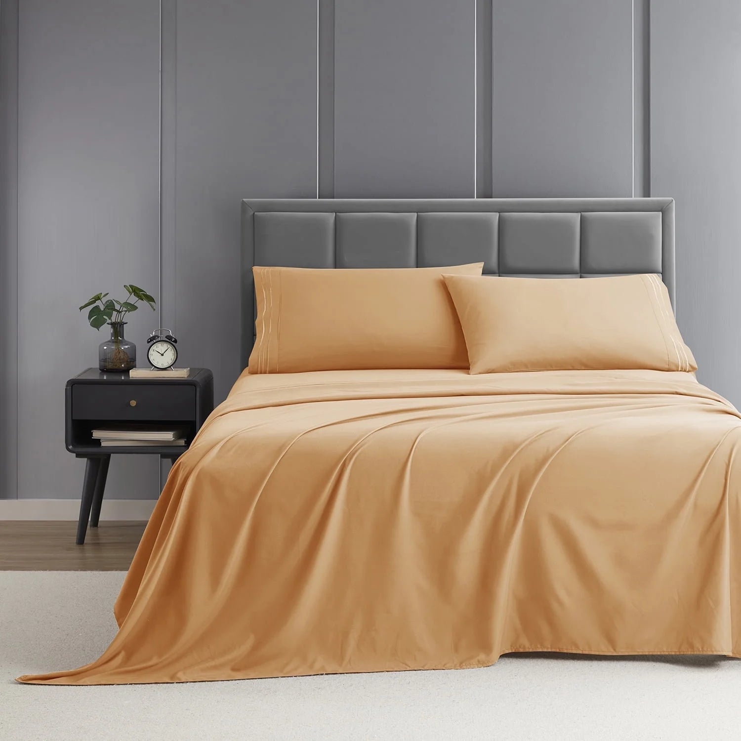 King Sheet Sets, 1800 Series Deep Pocket 4 Piece, Luxury Soft Microfiber Bed Sheet Sets, Apricot Buff Orange