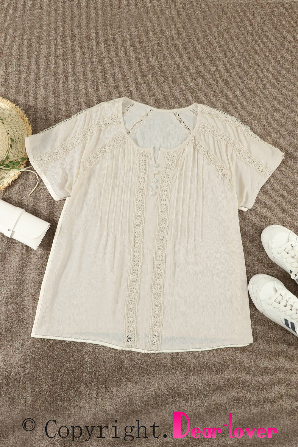 Apricot Crochet Eyelet Short Sleeves Top