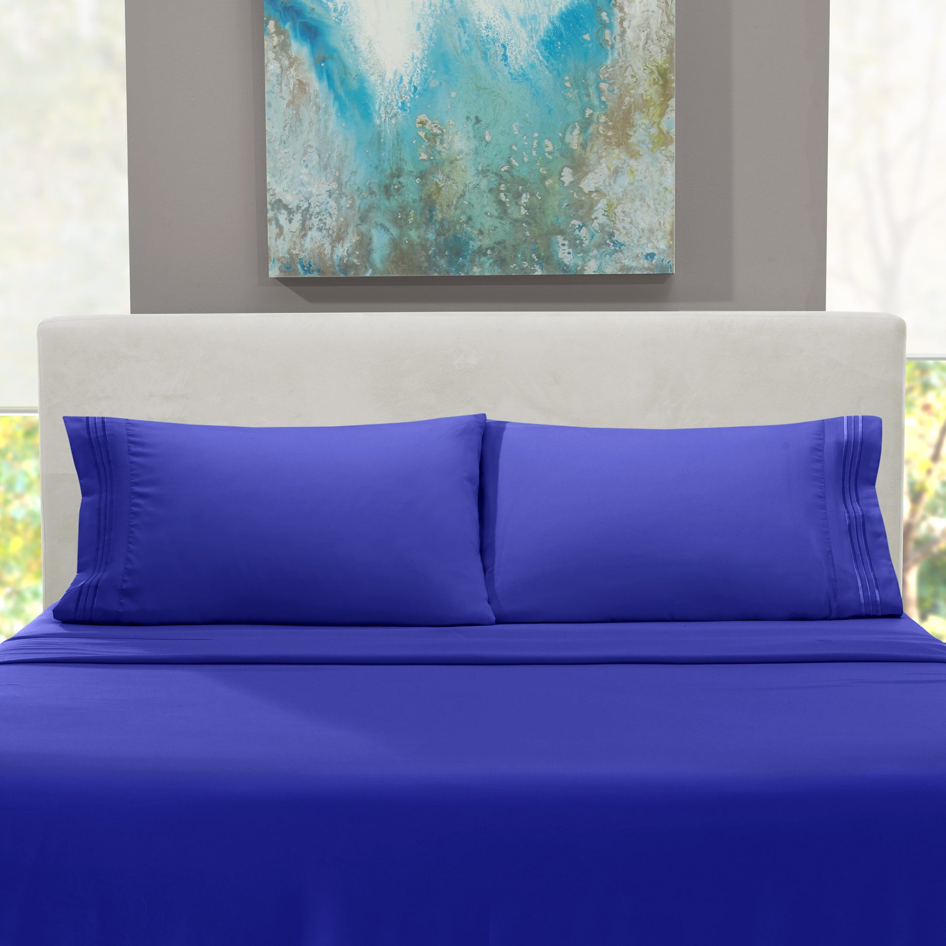 Split King Size Deep Pocket 5 Piece Bed Sheets Set, 1800 Series Hotel Luxury Soft Microfiber, Royal Blue