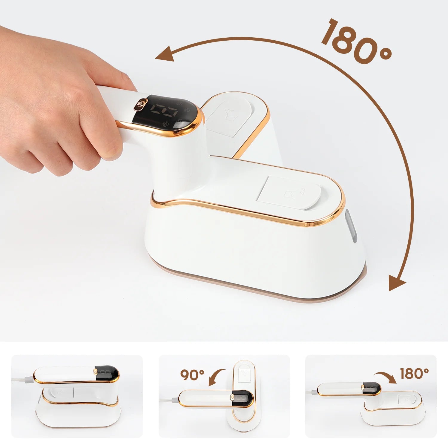 Travel Steamer Iron for Clothes, 1200W Handheld Portable Mini Steam Iron with LCD Screen, 10S Heat-Up, 180° Swivel Handle, Wrinkle Remover for Dorm, Home & College (White)