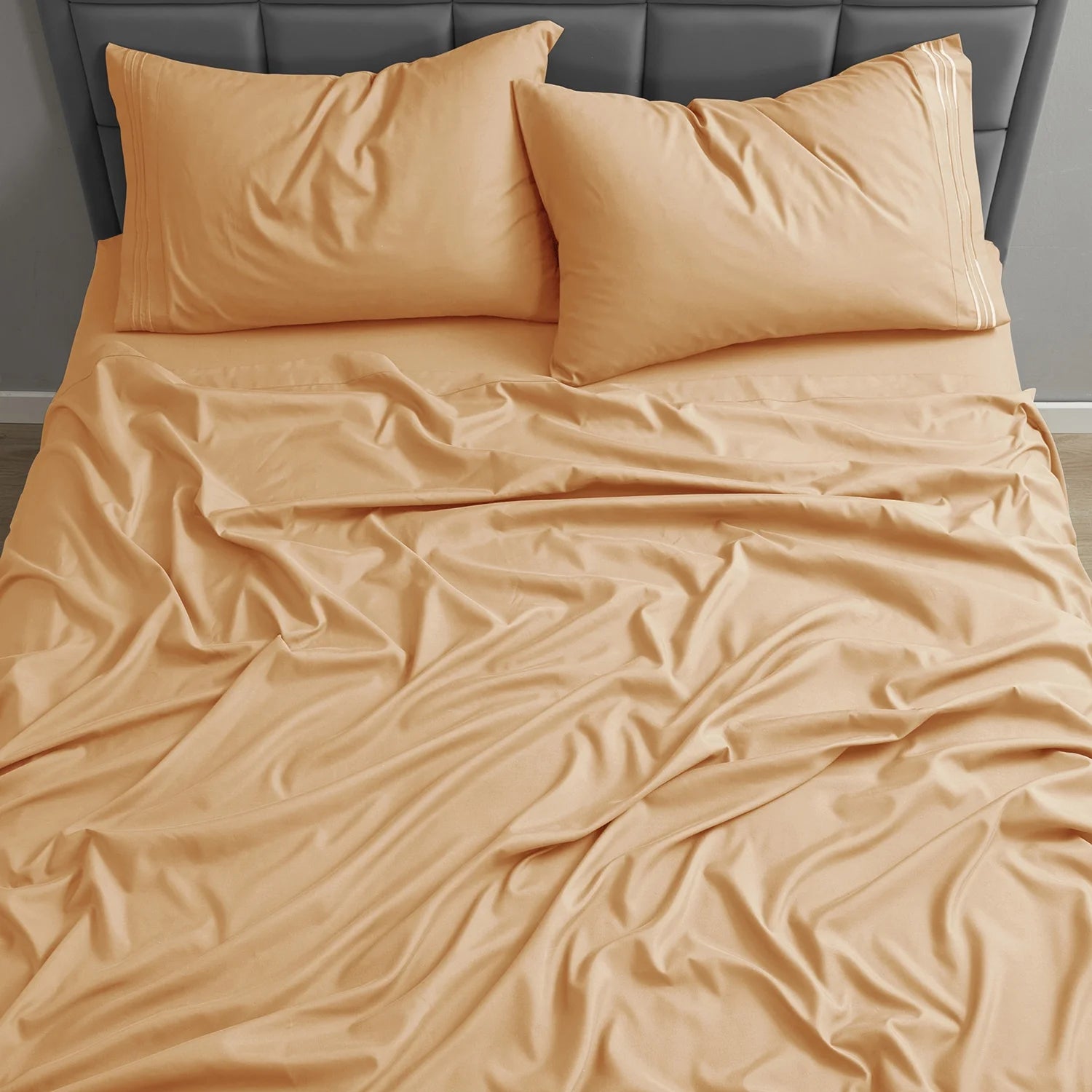 King Sheet Sets, 1800 Series Deep Pocket 4 Piece, Luxury Soft Microfiber Bed Sheet Sets, Apricot Buff Orange