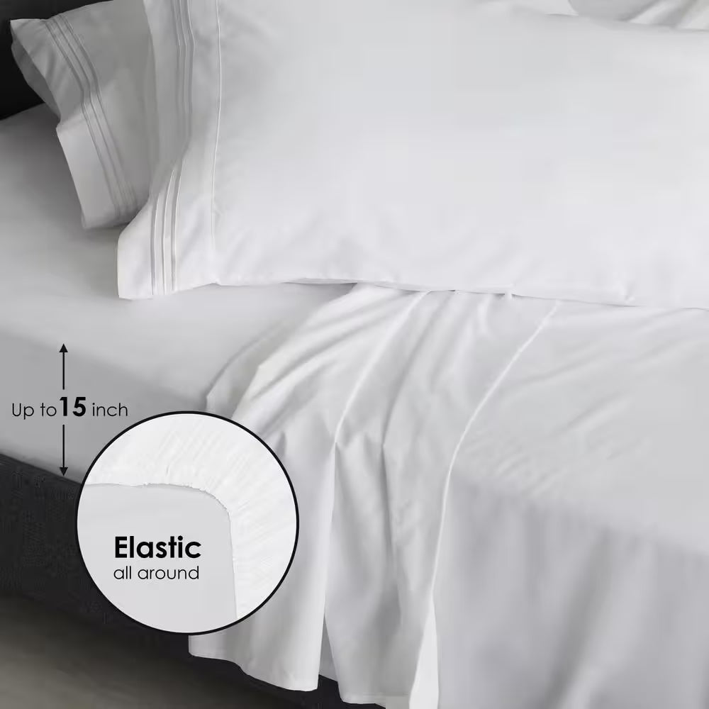Angeland Vienne 4-Piece White Solid Microfiber California King Sheet Set