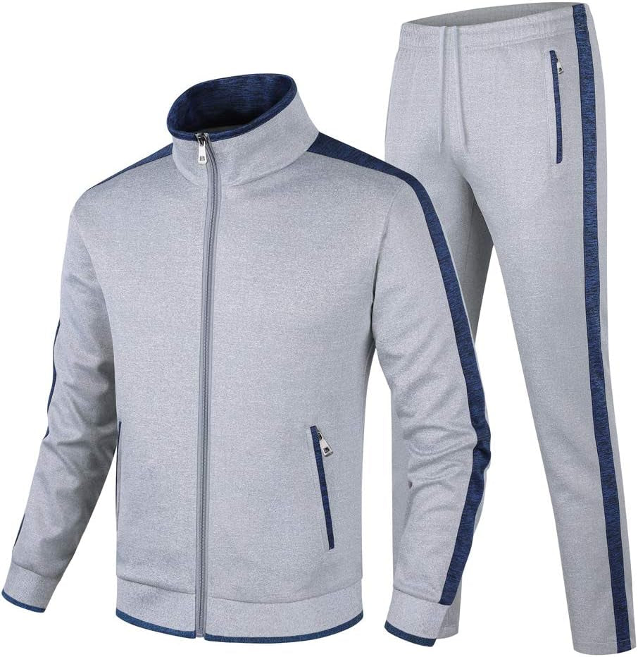 Men'S Casual Tracksuit Long Sleeve Sweatsuit Athletic Set Full Zip Running Jogging Sports Jacket and Pants