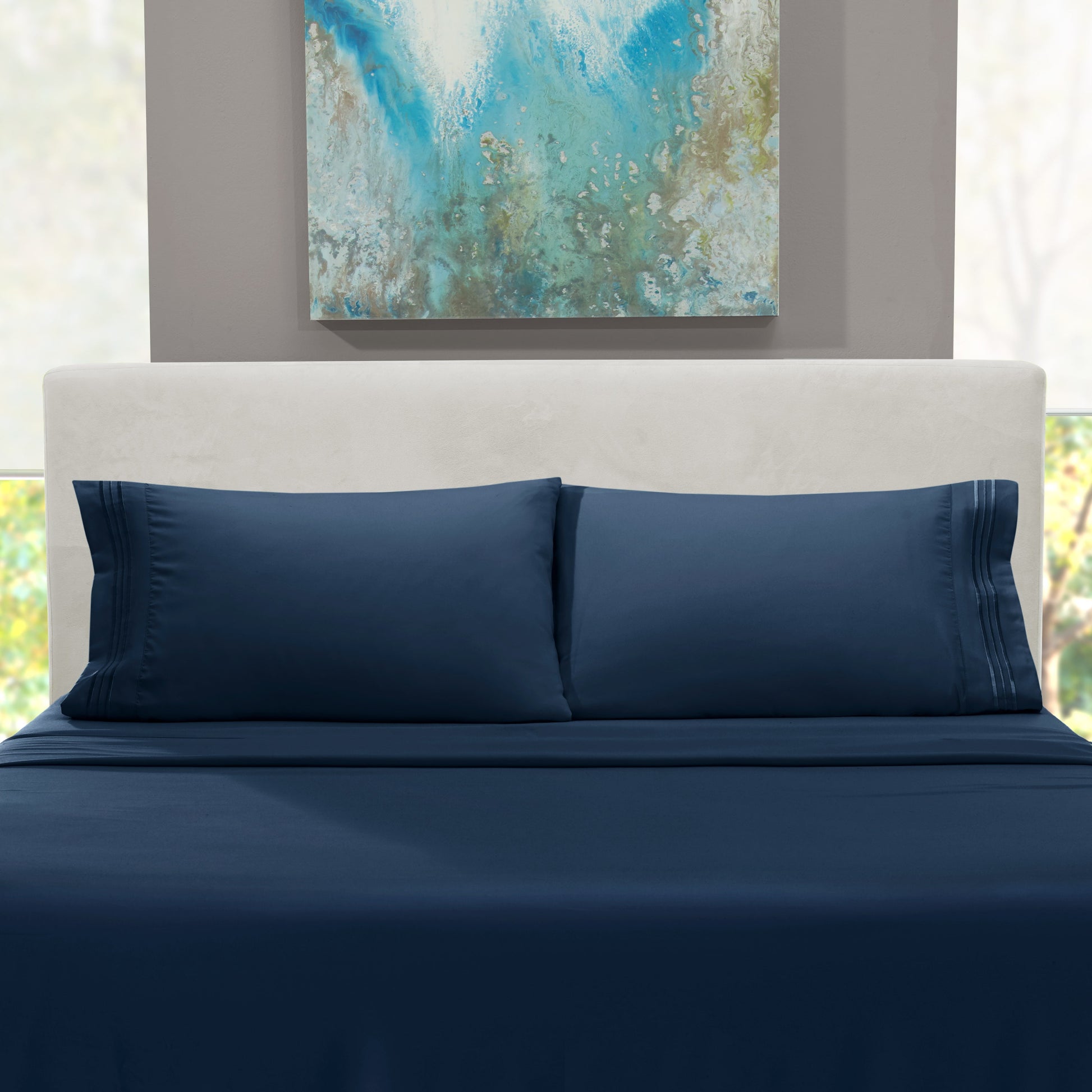 Rv/Short Queen Size 4 Piece Bed Sheets Set for Campers, 1800 Hotel Luxury Soft Microfiber Cool & Breathable, Navy