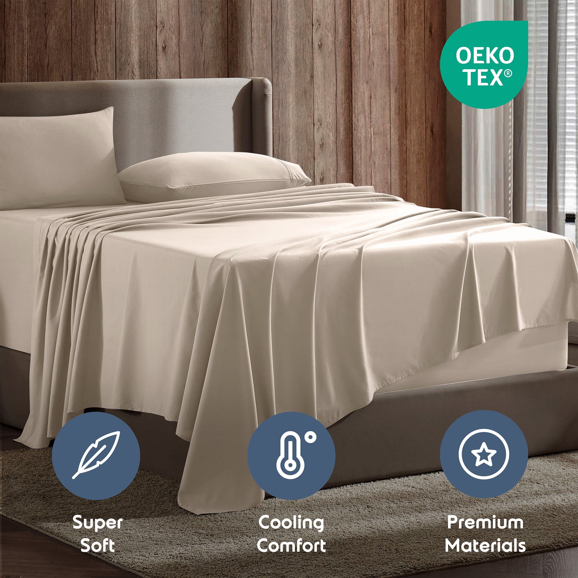 King Sheet Sets, 1800 Series Deep Pocket 4 Piece, Luxury Soft Microfiber Bed Sheet Sets, BEIGE CREAM