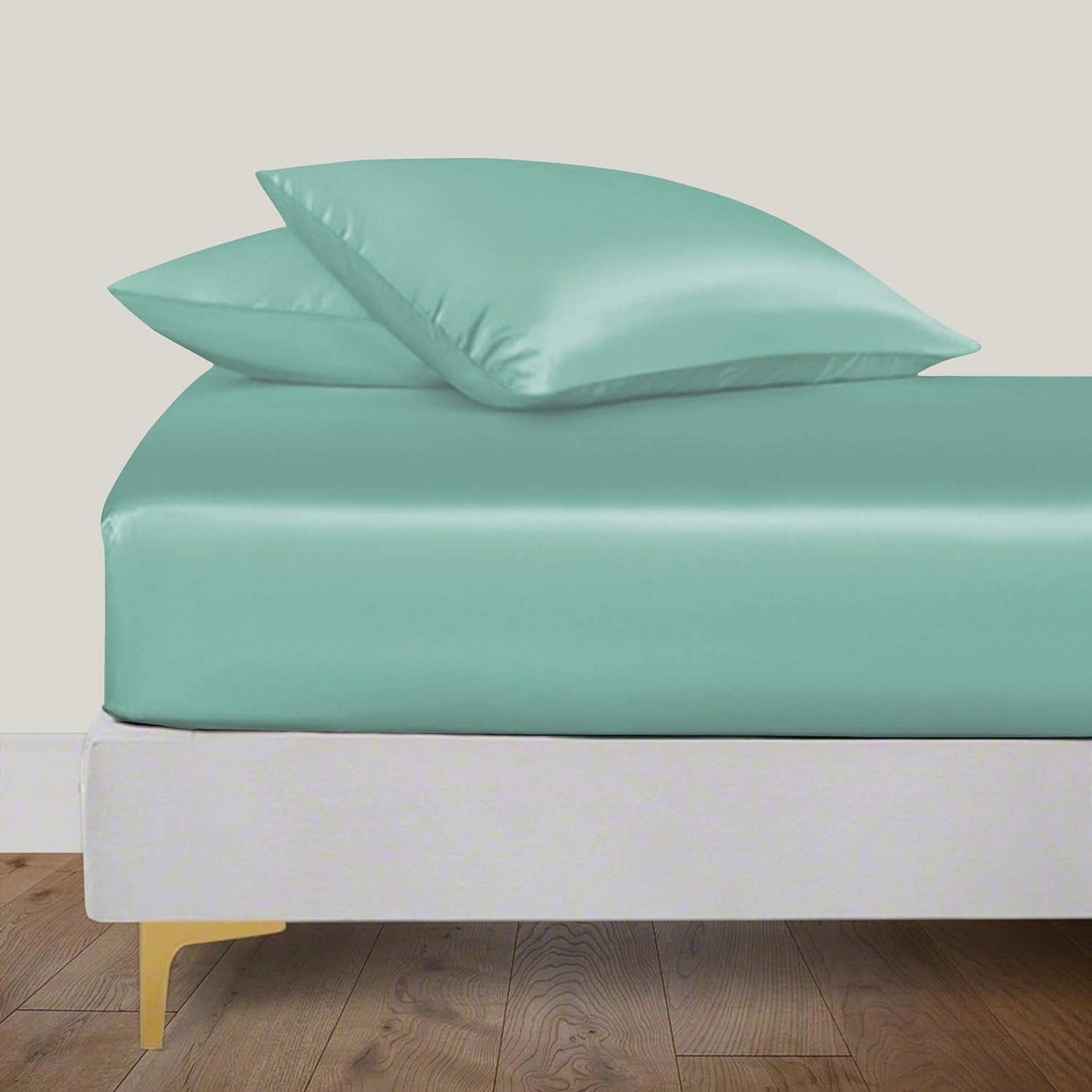 Fitted Sheet Only Viscose Derived from Bamboo, Bottom Sheet for Queen Size Bed – 16” Deep Pocket, All around Snug Fit – Cooling, Breathable, Soft, Hypoallergenic (Aqua, Queen)