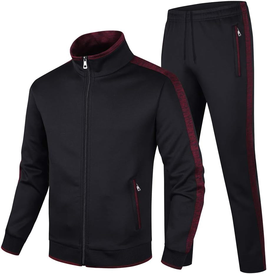 Men'S Casual Tracksuit Long Sleeve Sweatsuit Athletic Set Full Zip Running Jogging Sports Jacket and Pants