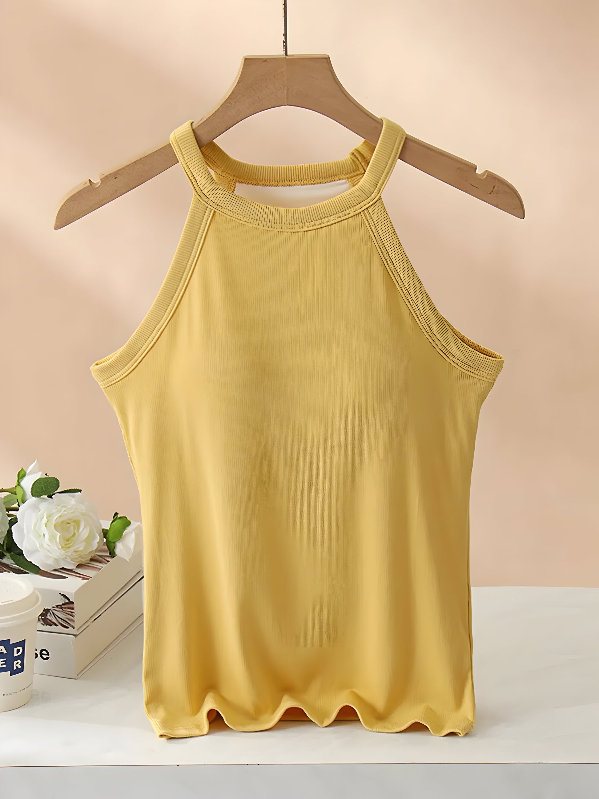 Grecian Neck Tank With Chest Pads