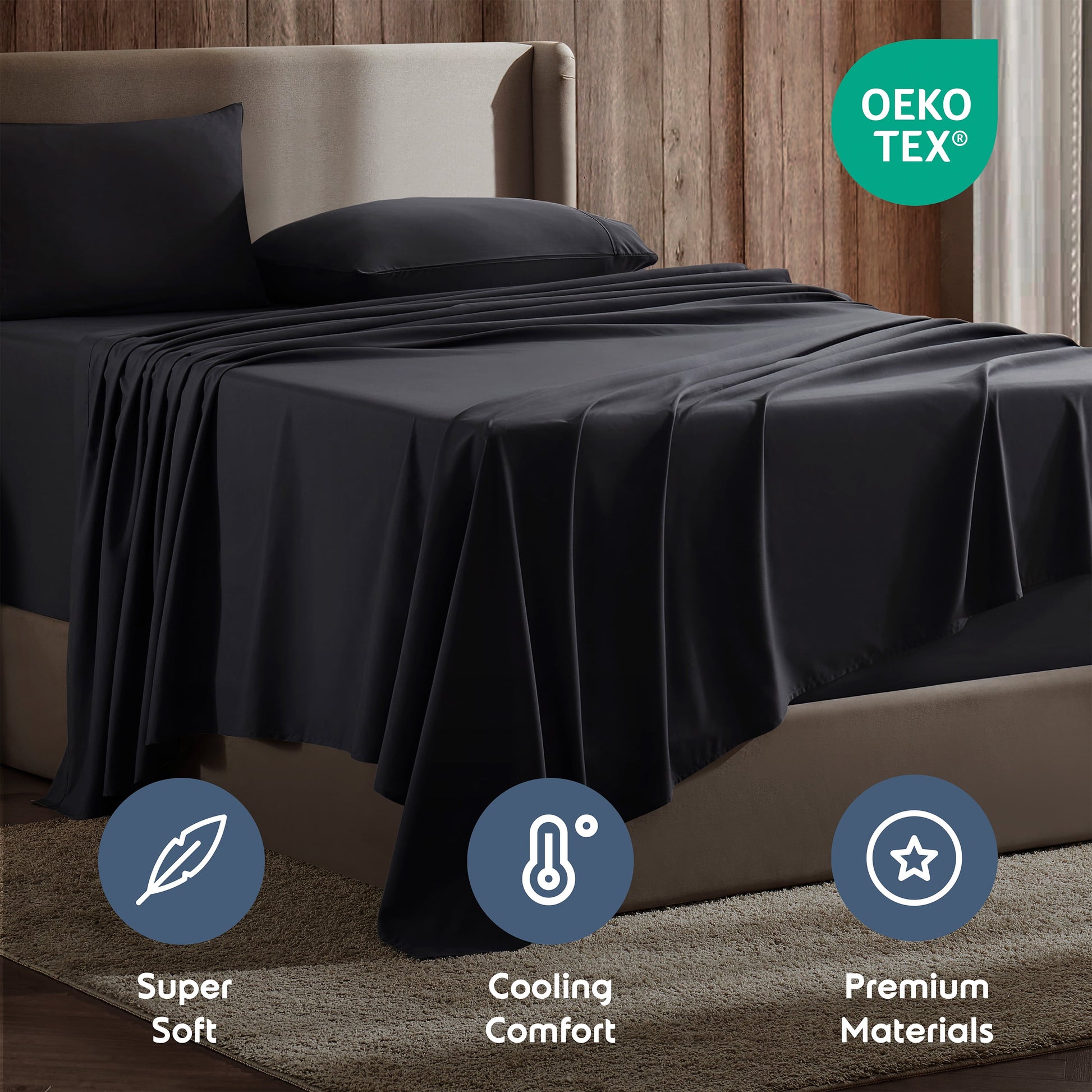 King Sheet Sets, 1800 Series Deep Pocket 4 Piece, Luxury Soft Microfiber Bed Sheet Sets, BLACK