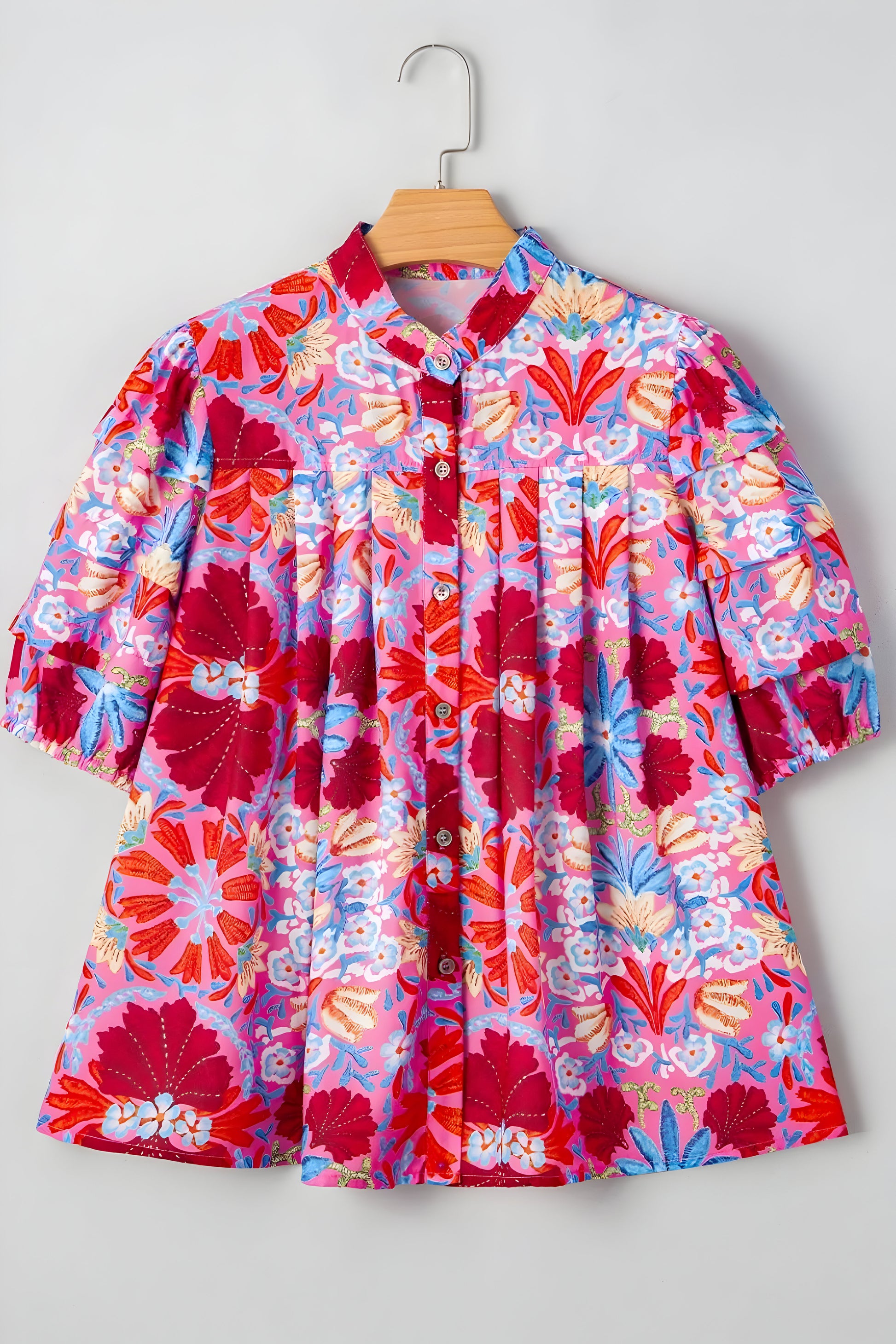 Floral Puff Sleeve Button-Up Top