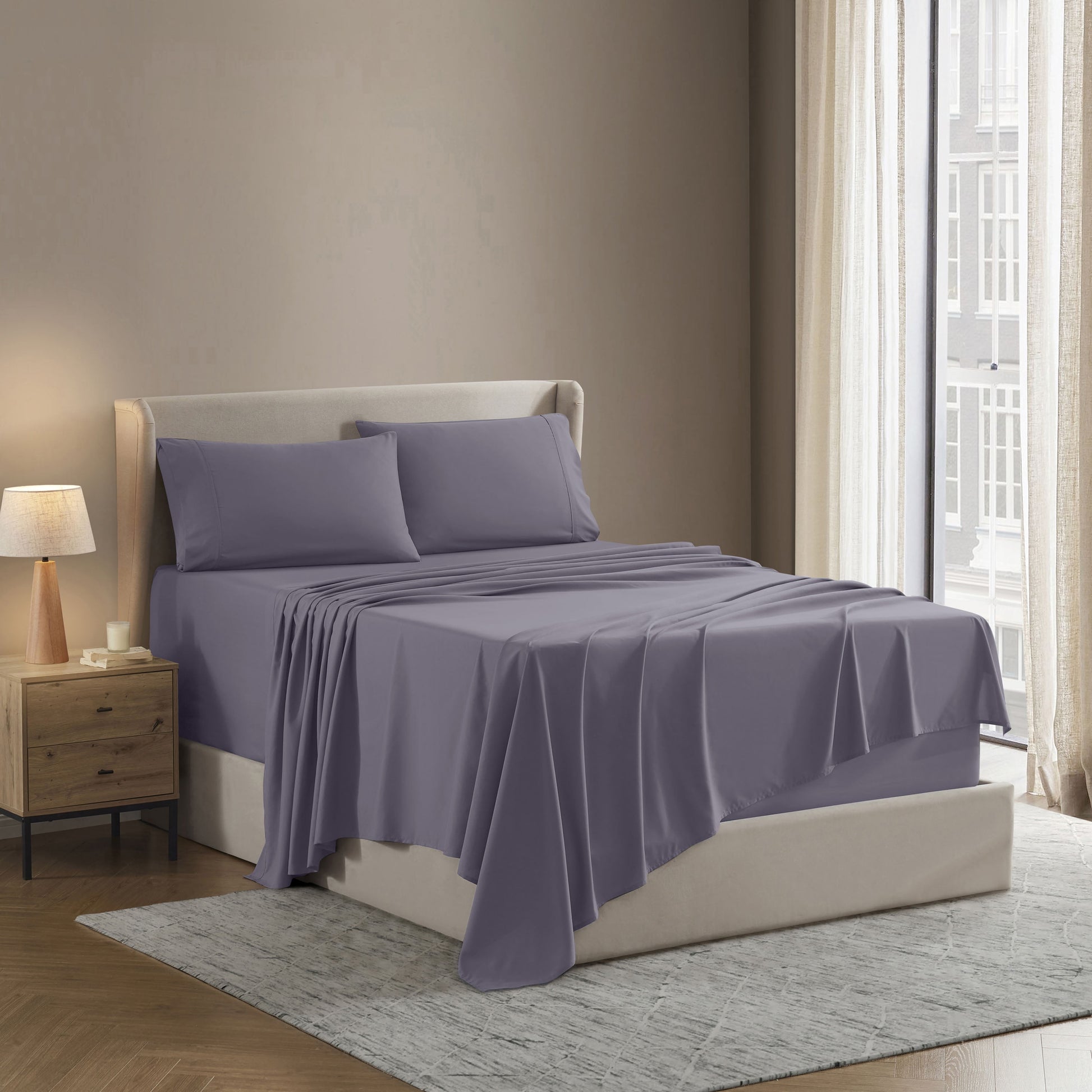 Queen Sheets Set, 1800 Series Deep Pocket Sheets Queen Soft Microfiber Bed Sheets, 4 Piece Queen Sheet Sets, Grayish Purple